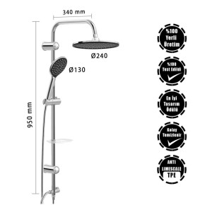 Baymera Deluxe Chrome Space Tepe Duş Seti VLTM-5120